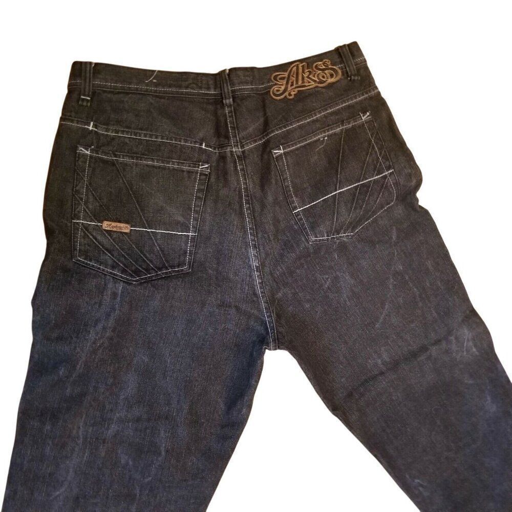 Vintage Y2K Akademiks Black Acid Wash Jeans Mens Size 36 Distressed